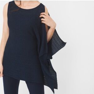 WHBM NEW Navy Metallic One Shoulder Poncho Stype Flowy Blouse‎ Size Large